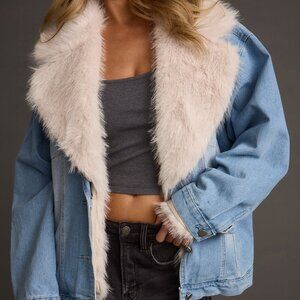 12th Tribe Rylee Denim Jacket with Faux Fur Trim Size MM